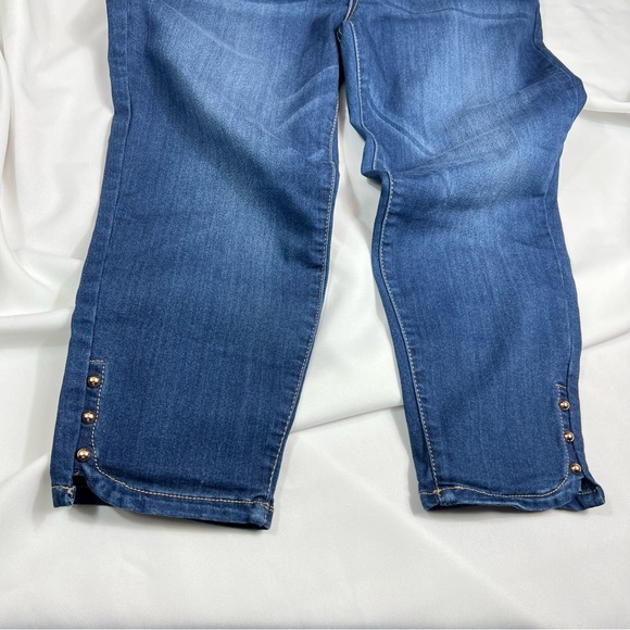 TRUTH + THEORY Cropped Whiskered Medium Dark Rivet Hem Jeans Size 12 - Picture 3 of 10